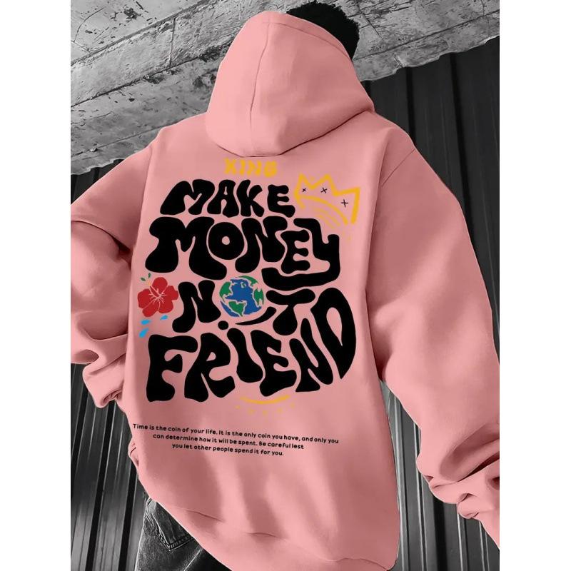 European and American Trend Men's and Women's Sweaters Printed Fleece Long-sleeved Hooded Pullover Spring and Autumn Shoulder-sleeved Sweater