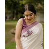 Linen with silver jari border Saree