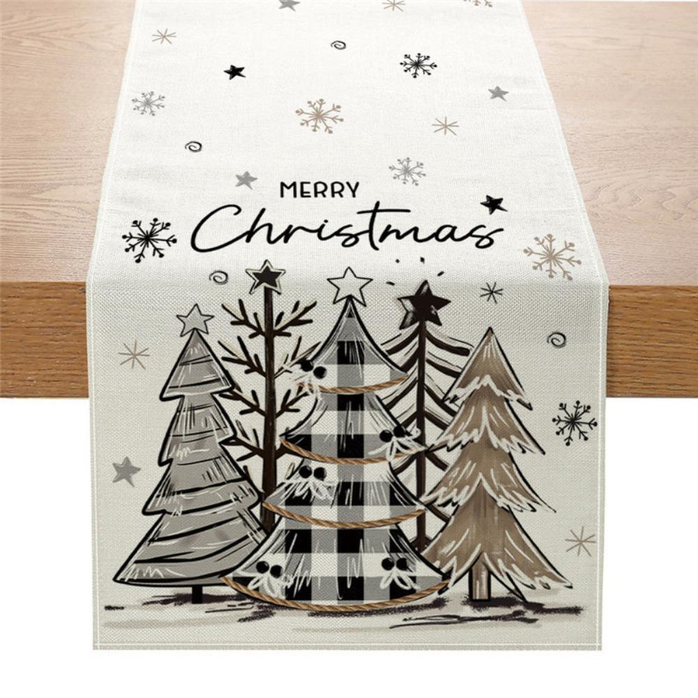 Christmas Table Runner Winter Snowman Santa Print Dining Table Mat for Holiday Decor