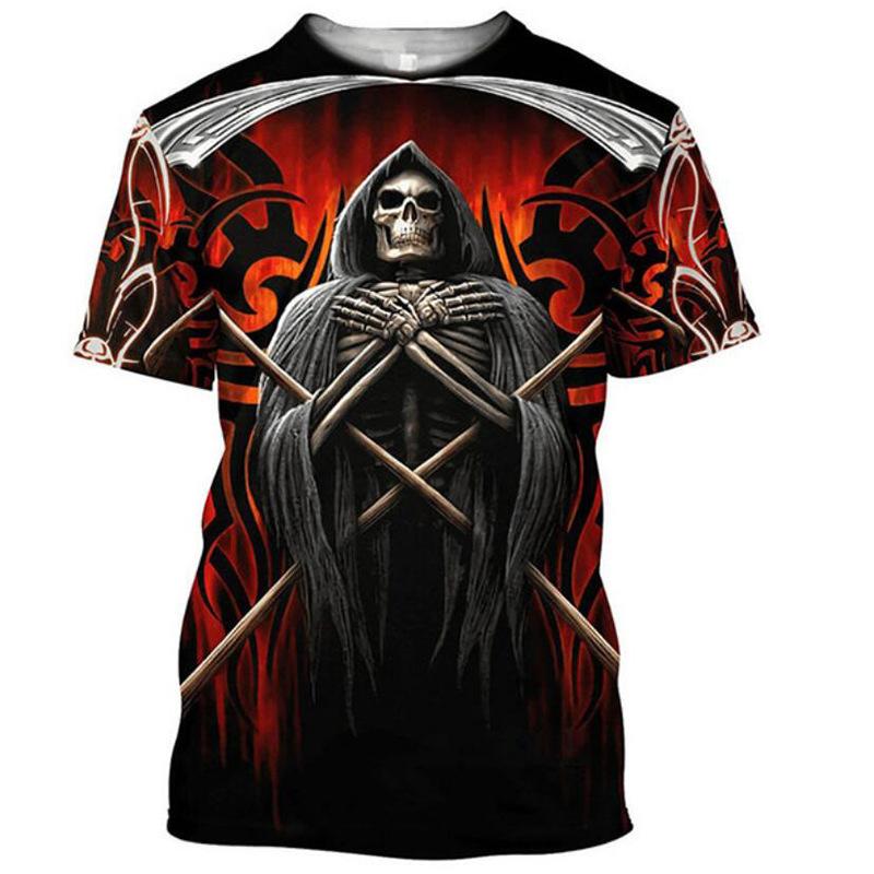 Men's 3D Printed T-Shirt Retro Patterned Skull Print Short Sleeve O-Neck Pullover Casual Top