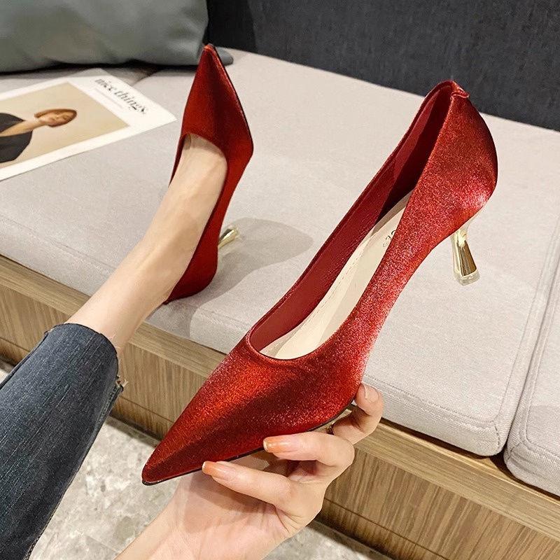 Fashion Red Stilito Shoes for Women Bride Pointed Toe Woman Pumps Spring Chic and Elegant On Offer Quick Delivery 2025 Trend Footwear 39