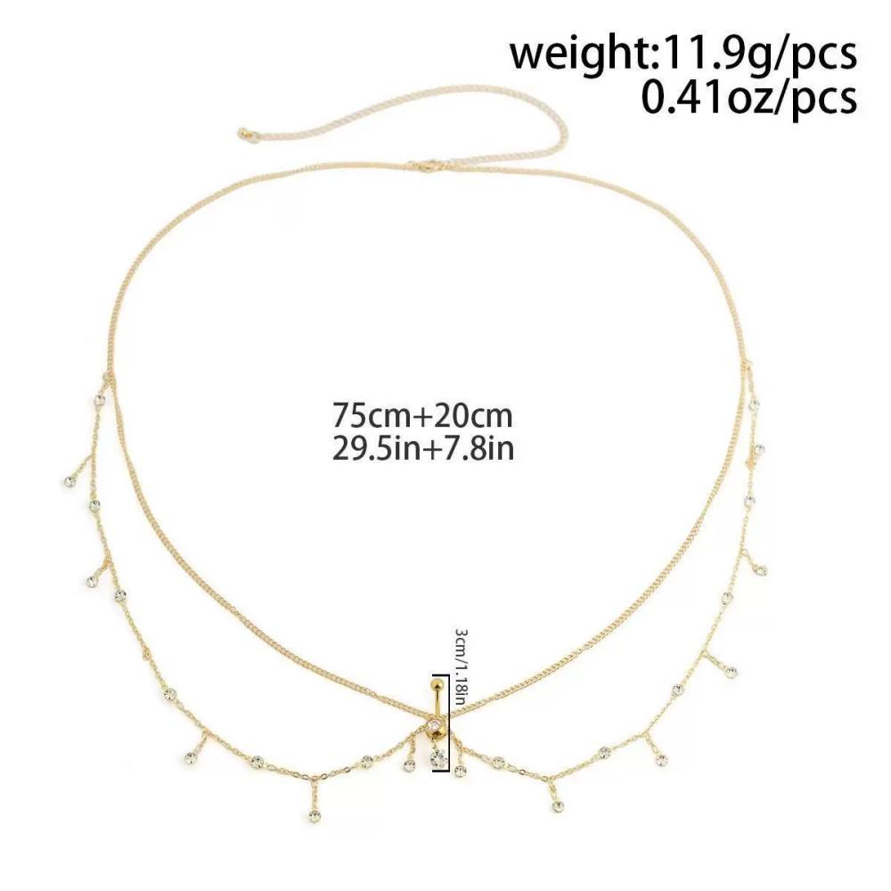 Geometric Water Drop Sparkling Zircon Tassel Waist Chain Women Classic Fashion Sexy Beach Zircon Navel Nails Body Chain Jewelry