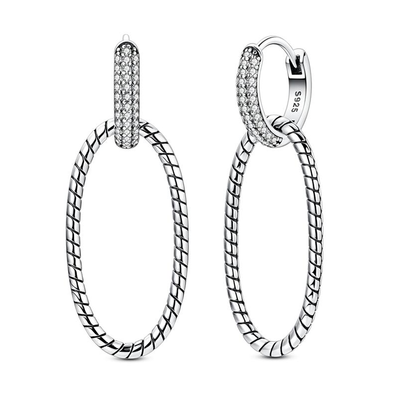 925 Sterling Silver Hoops Earrings With Zircon Sparkling Snake Bone Geometric Flower Earrings For Women Engagement Wed Jewelry