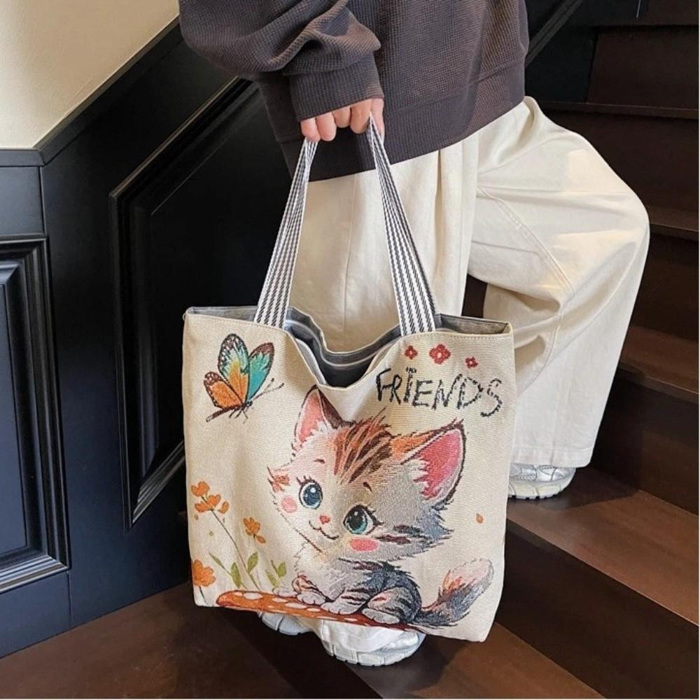 Cute Cartoon Print Single Shoulder Bag Large Capacity Street Style Tote Bag Canvas Bag Students
