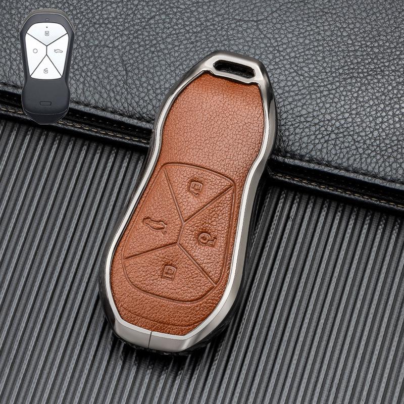 Signal Unobstructed, Suitable for Xiaopeng P7 G9 G3 P5 Metal All-inclusive Double-sided Leather Car Key Protective Case