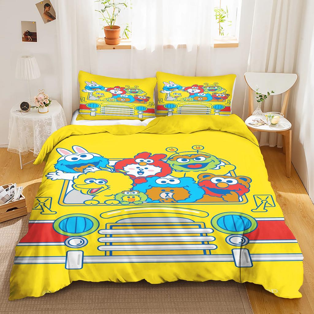 Sesamstraat Dekbedovertrek Set Dekbed Beddengoed 3D Kinderbeddengoed Set 3-Delig 1 Dekbedovertrek King Size