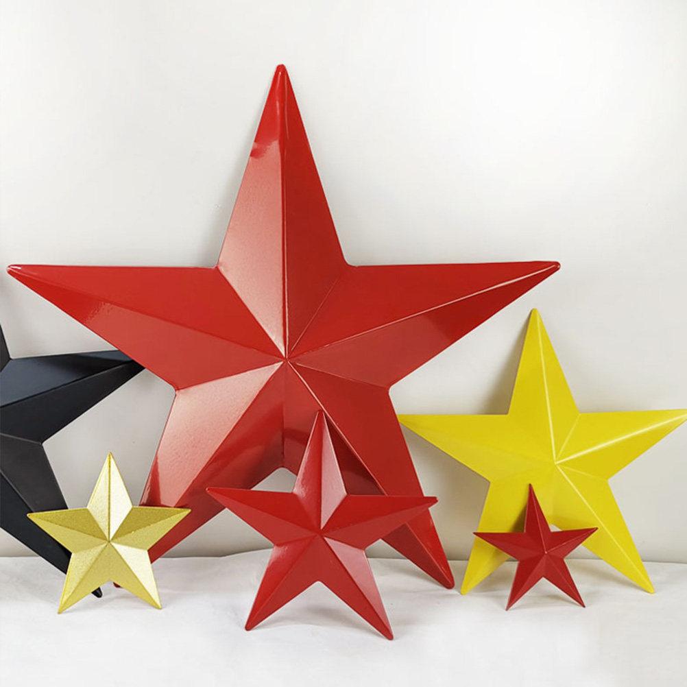Large Red Iron Five-Pointed Star Wall Decor Inspirational Metal Star Hanging Ornament for Bedroom Living Room Office Garden