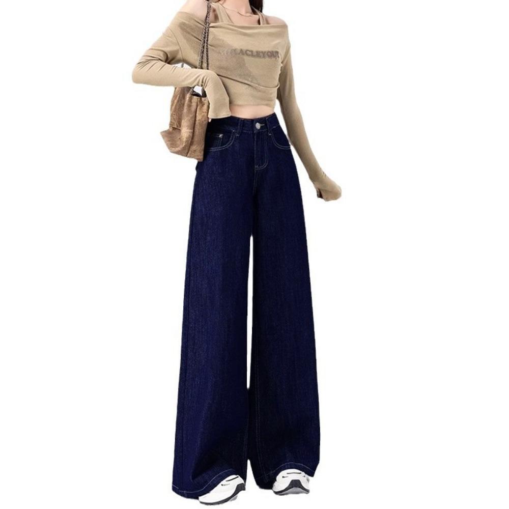 Harajuku Versatile Drape Wide-leg Jeans Spring and Autumn New Fashionable and Thin Straight Floor-mopping Jeans
