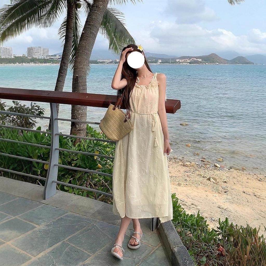 Heavy Industry Embroidery Jacquard Suspender Dress Women's Summer New Gentle Sweet First Love Dress Holiday Style Long Dress