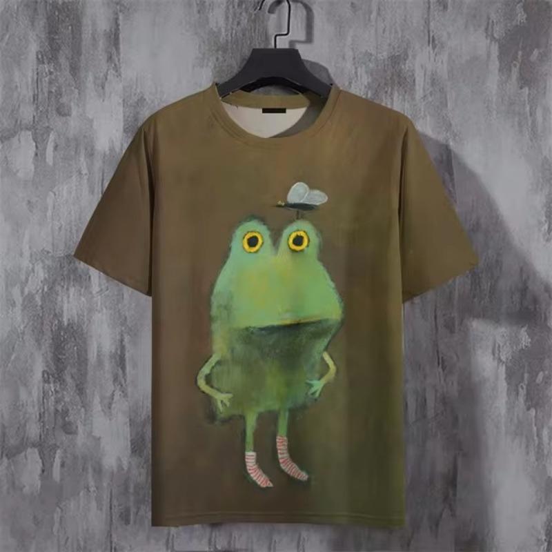 

Футболка с рисунком из мультфильма «Животное» для мужчин, футболки с 3D-принтом «Лягушка, кошка, собака», летние свободные футболки с коротким рукавом, топы с круглым вырезом, уличная одежда 6XL