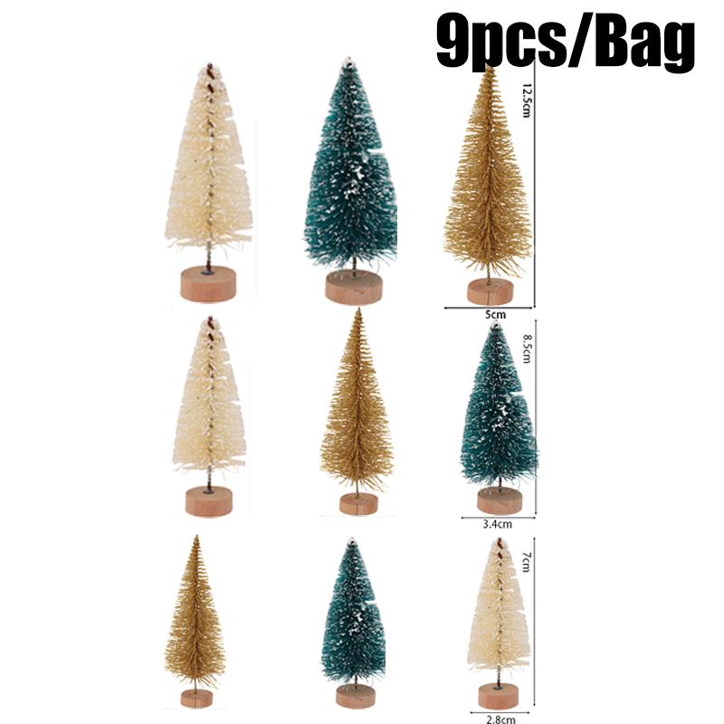 Artificial Mini Christmas Tree DIY Crafts Sisal Pine Tree Desktop Miniature Ornaments with Wood Base Winter Xmas Party Decor
