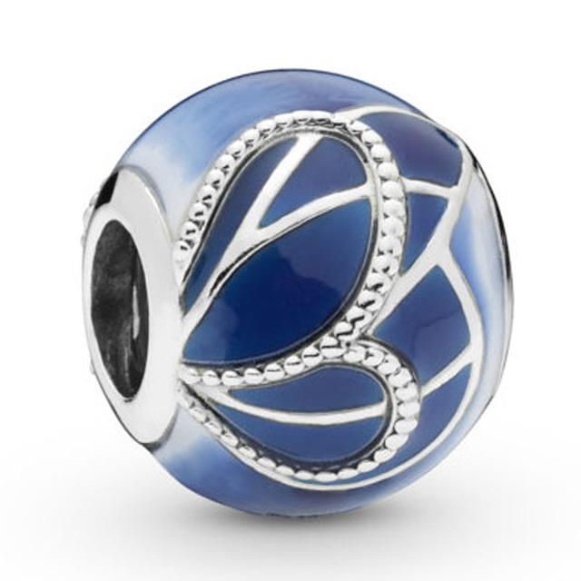 Wintry Delight Snowflake Ball Blue Swirls Pearlescent Dreams Charm S925 Sterling Silver Beads Fit Bracelet DIY Jewelry