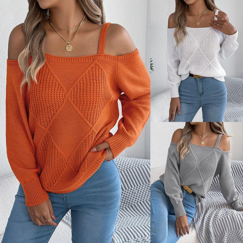 Women S Solid Off Shoulder Lantern Sleeve Pullover Sweater