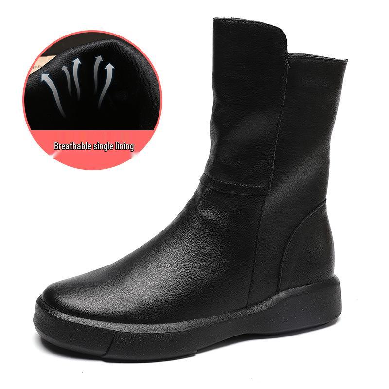 Women's 2026 British Style Mid-Calf Retro Martin Boots with Velvet Lining