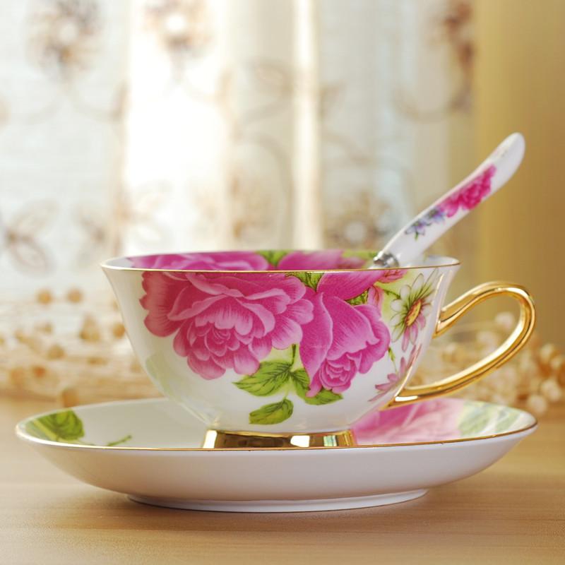 Zlacená evropská kostní porcelánová kávová a čajová sada s podšálkem