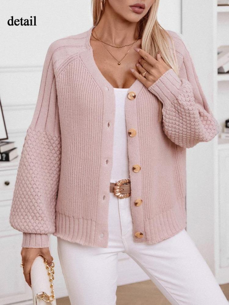 Women Casual Lightweight Open Front Cardigan Soft Cable Knit Sweater Long Sleeve Loose Solid Button Outwear for Winter Fall