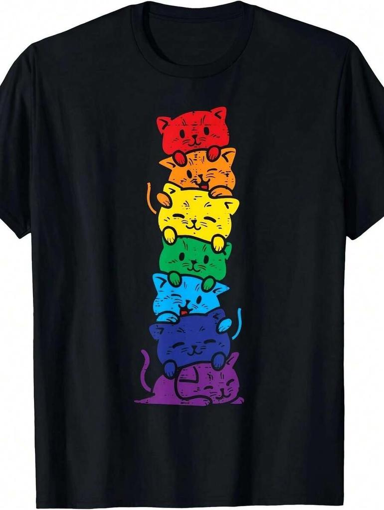 Unisex-T-Shirt mit Regenbogenkatzen-Motiv – Niedliches Tierdesign für die LGBT-Pride-Bewegung