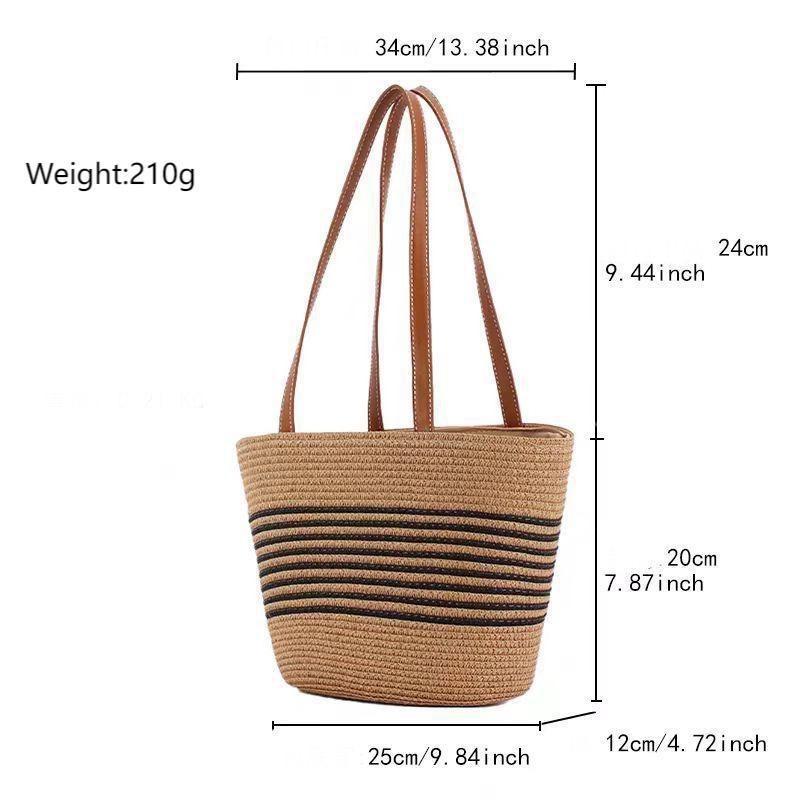 New shoulder straw bag women's bag striped woven bag large capacity tote bag handbag women's travel beach bag
