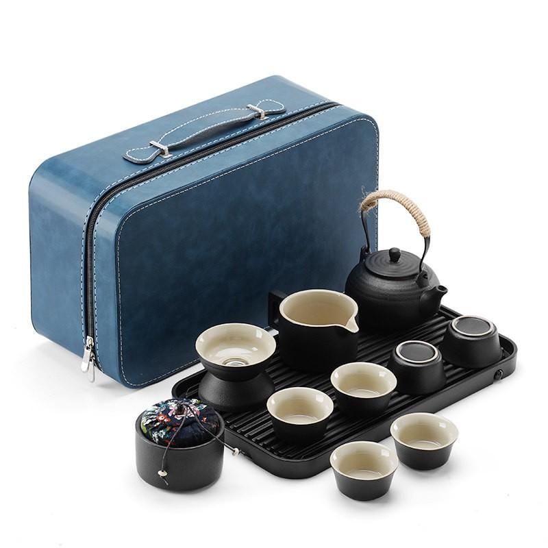 Portable Japanese-Style Ceramic Tea Set With Carry Case Minimalist Travel Cups Tray Office Outdoor Use