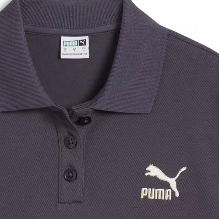 Puma Classics Polo Baby Tee Solid Color Casual Slim Fit Short Sleeve Polo Shirt Women Tops Black 628048-01