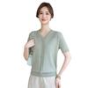 Elegant Summer V-Neck Short-Sleeve T-Shirt for Moms: Light Knitwear for Middle-aged and Elderly Women