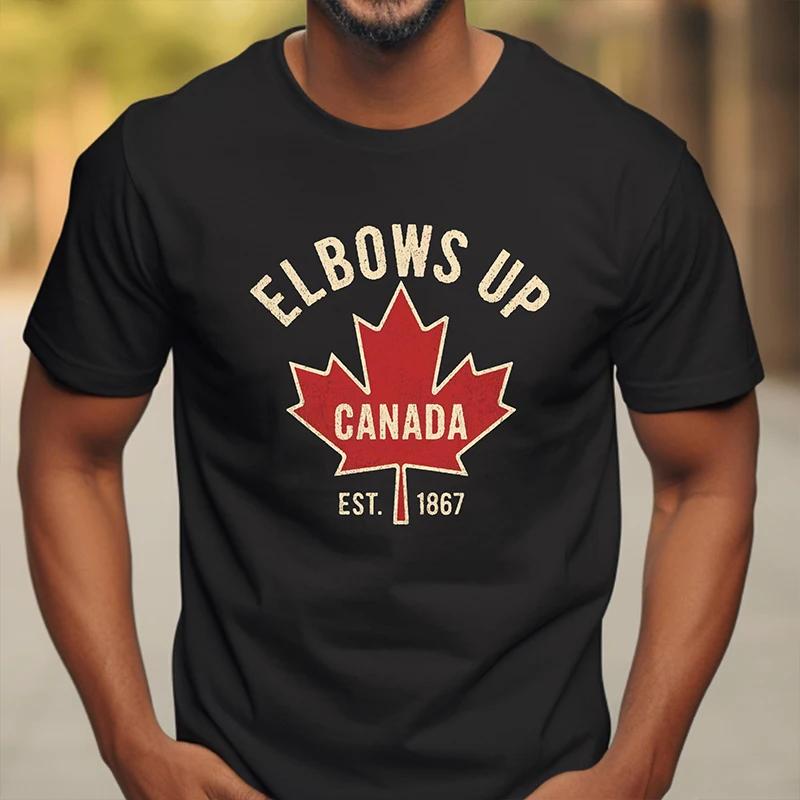 Elbows Up Canada T-shirt for Men Women Summer Casual Retro Maple Leaf Graphic Tops Short-sleeved Tees Fashion Men's Clothing