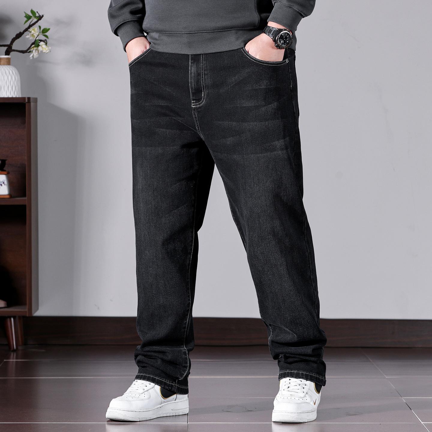 

Plus Size Men s Straight-Leg High-Waisted Denim Trousers with High Elasticity 30 чёрный