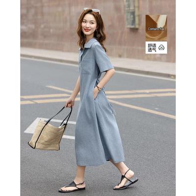 Demana Women's Summer Linen Blend Polo Midi Dress