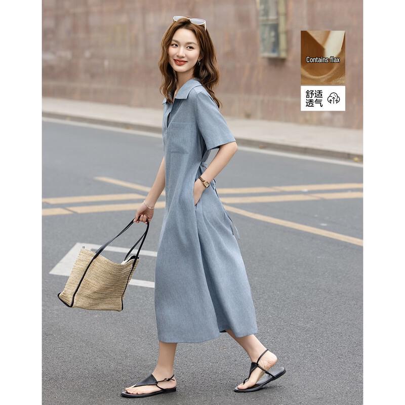 Demana Women s Summer Linen Blend Polo Midi Dress XL