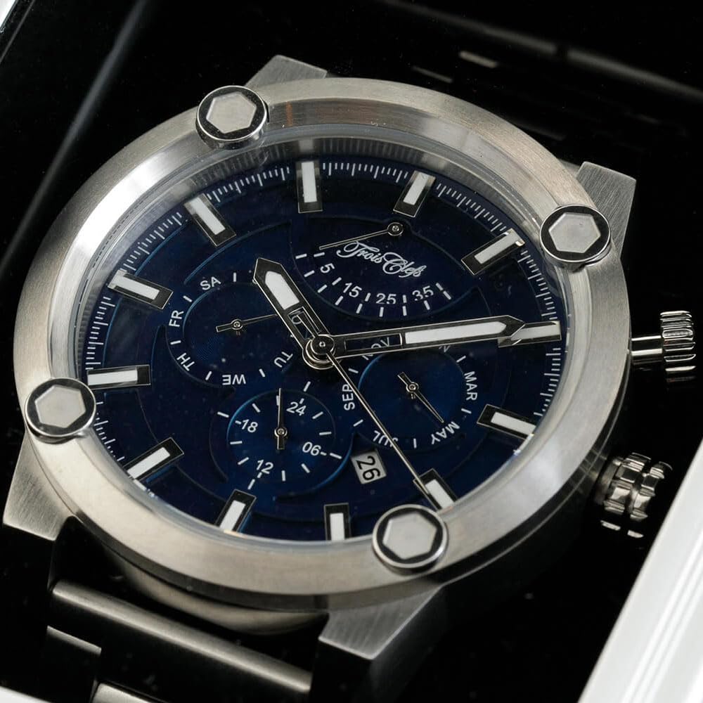 Trois Clefs Mechanisches Automatikwerk mit Handaufzug, analoges japanisches Uhrwerk, Gangreserve, Kalender, Edelstahlarmband, 10 ATM wasserdicht, Leder