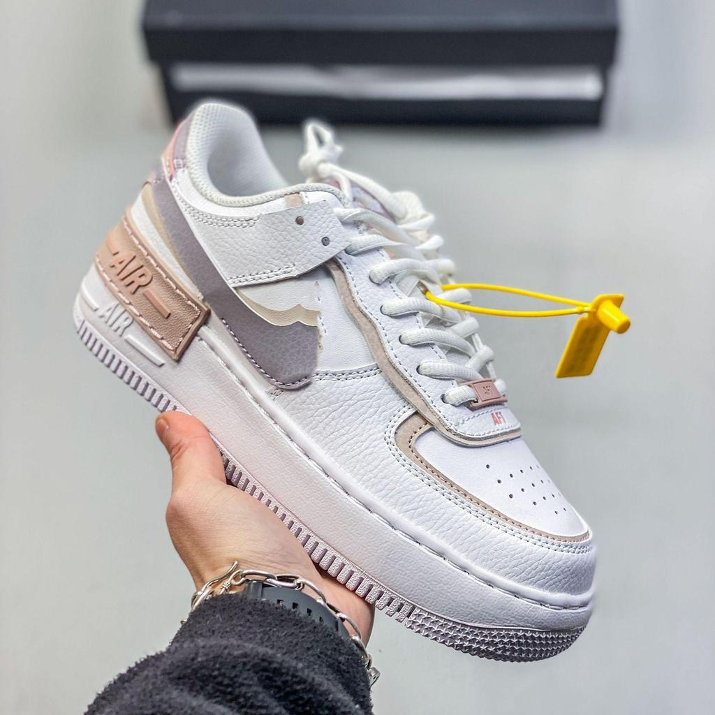 Women's AF1 Shadow Macaron Deconstructed Patchwork Sneakers - Thick Sole, Height-Enhancing, Versatile White Shoes
