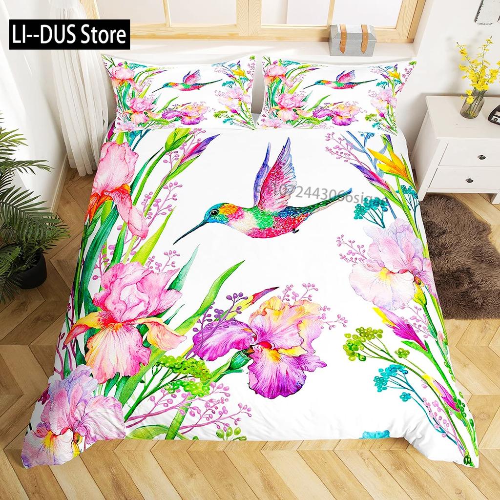 Watercolor Hummingbird Duvet Cover Set Decorative 3 Piece Bedding Set With 2 Pillow Shams Full King Queen Size Bedroom Decor