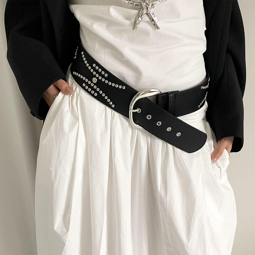 Gothic Rivet Wide Belt Y2k Dress Jeans Belt Vintage Women's Waist Belt  Skirt Accessory