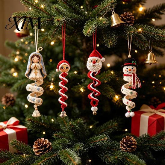 Winter Yarn Crafts for Family Christmas Spiral Crochet Kit, DIY Snowman Santa Craft Holiday Knitting Supplies Adults Handmade Hanging Ornament