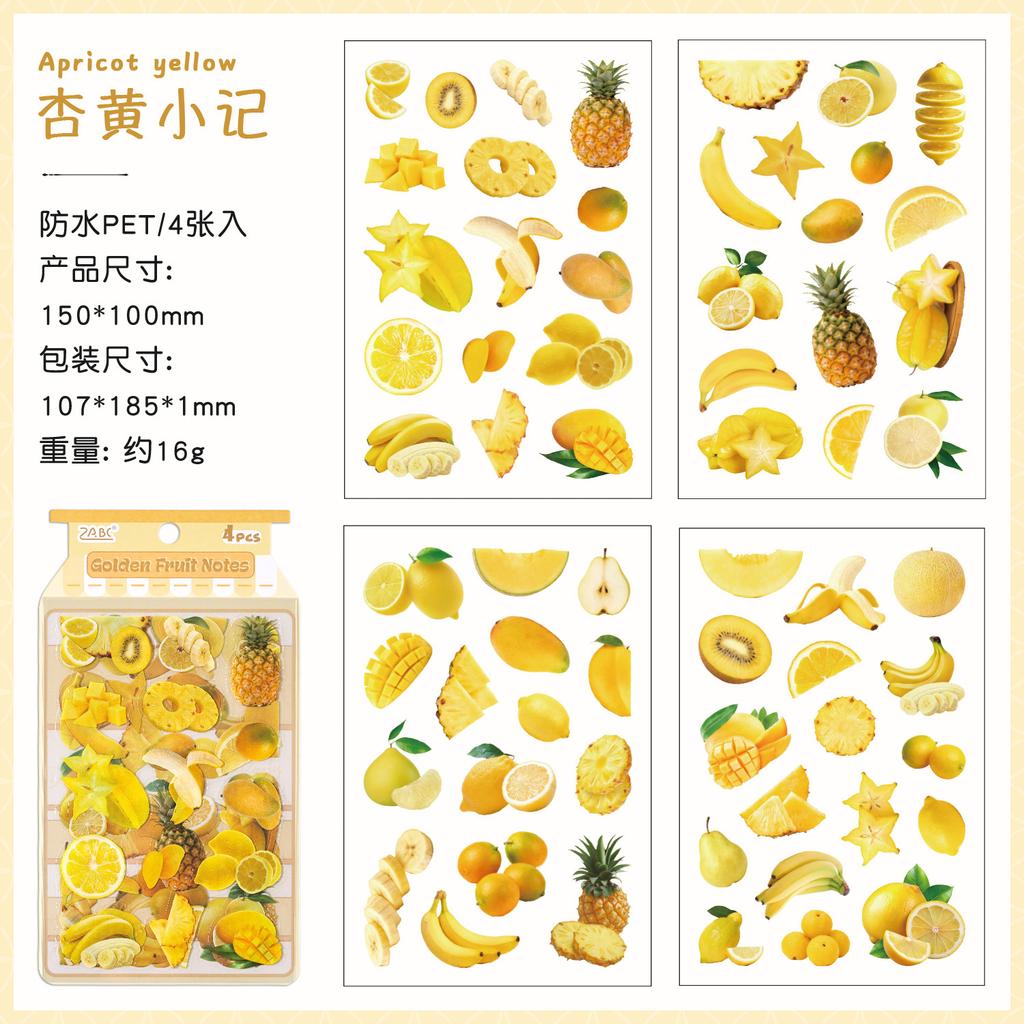 4 Sheets Fruit Theme Flat Stickers, Fresh Cute Style Journal Decor, Diary Album DIY Collage Material
