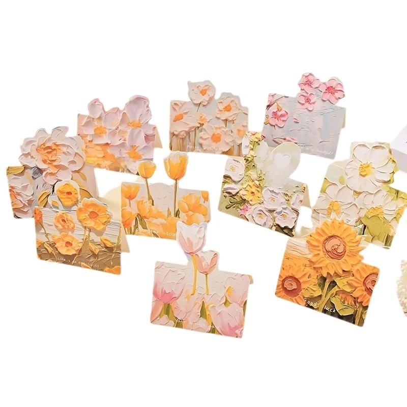 10pcs/20pcs Art Floral Oil Painting Greeting Cards 3D Pop-up Recipient Weddings Thanksgiving Halloween Christmas Birthday Cards