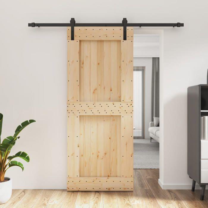 VidaXL Sliding Door and Hardware Kit 85x210 Cm Solid Pine, Interior Door, Interior Barn Door 3202994