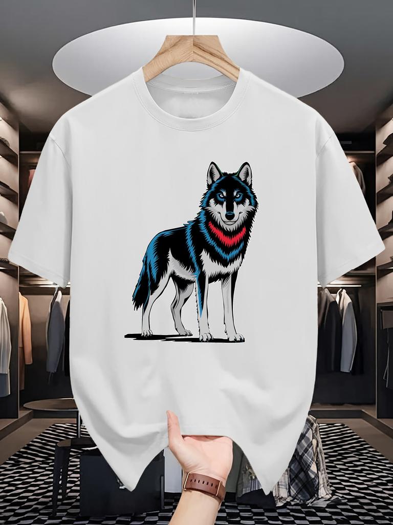 Unisex Crew Neck Tee Stylish Wild Wolf Animal Art Graphic Print Soft Cotton Loose Short Sleeve Summer Casual Male Streetwear Tops