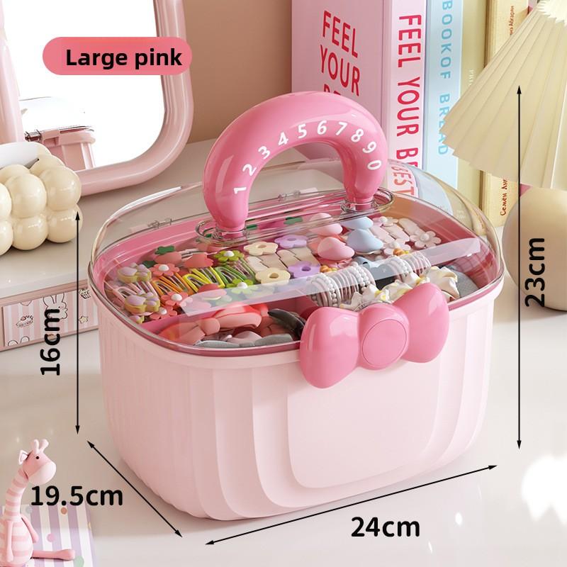 Portable Storage Box with Lid Grid Children's Hair Accessories Desktop Plastic Jewelry Transparent Double-layer Creative Cute Storage Box