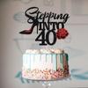 Stepping Into 40 Cake Topper,Still Fabulous at 40 Cake Decor,Funny Happy 40th Birthday Party Supplies,Highheel Rose Sign Cheers to 40 Years Black Red