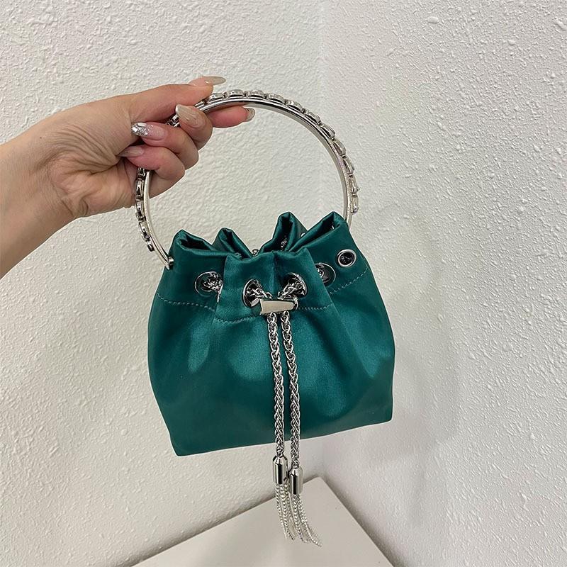 Sparkling Rhinestone Bucket Bag Women PU Leather Small Square Handbag Vintage Style Fashion Accessory