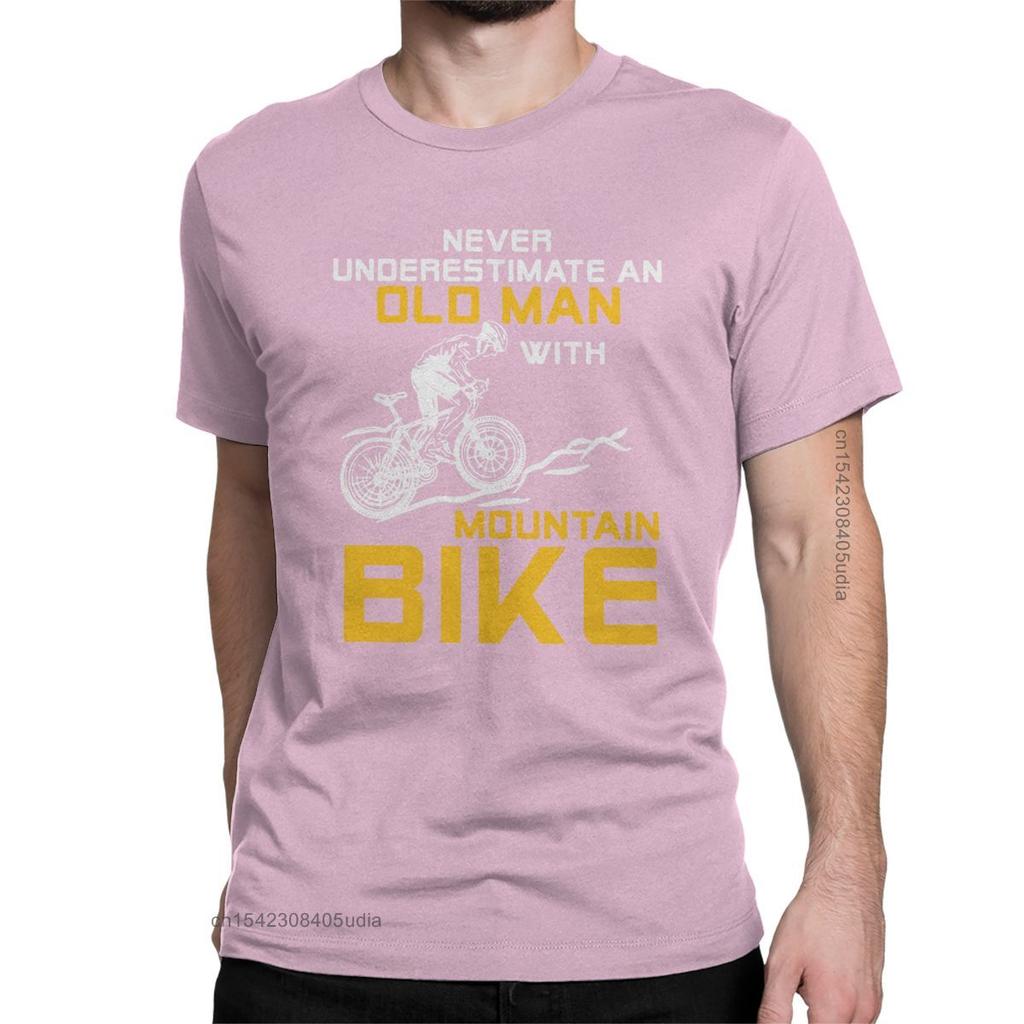 Mens Never Underestimate An Old Man with A Mountain Bike T Shirt Bicycle MTB Cotton Tee Shirt for Men Camisas TShirt
