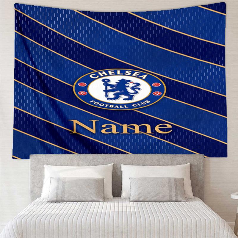 Custom Name Chelsea Football Club Print Tapestry, Backdrop, Easy Setup, Ideal for Bedroom, Office & Living Room, with Aesthetic Wall Hanging Decor.