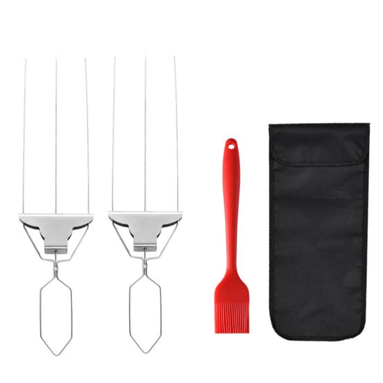 3-Prong BBQ Skewers Set Stainless Steel Grill Skewers with Push Slider Bar Dishwasher Safe Three-Prong Kabob Sticks for Meat Veggies Shrimp