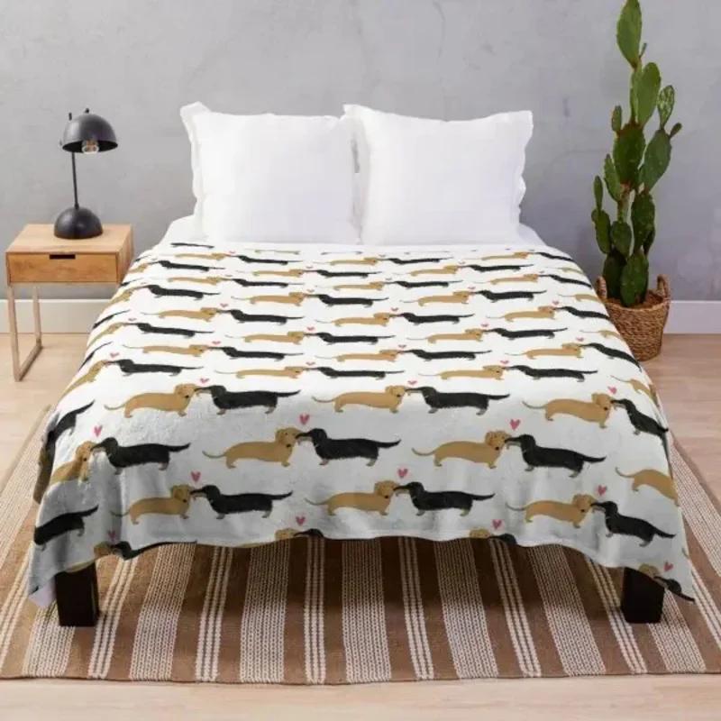 Dachshund Dog Blanket Fleece Spring/Autumn Wiener Sausage Dog Lightweight Throw Blankets for Sofa Car Bed King Queen Size