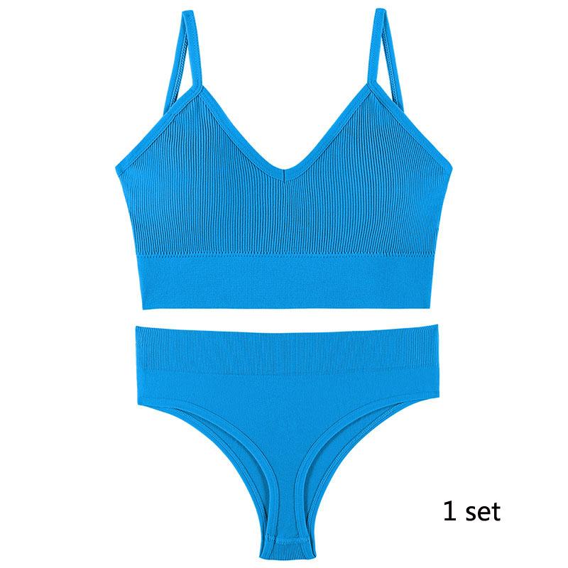 Underwear Set Lingerie Female Sexy Halter Beauty Tank Top Thin Section French Triangle Cup Without Steel Ring Gathered Bra Set