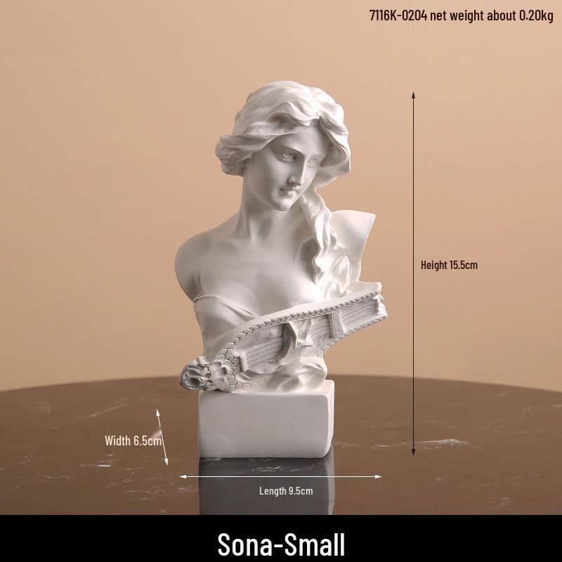 Nordic Greek Resin Sculpture: David Lyre & Woman Still Life Art