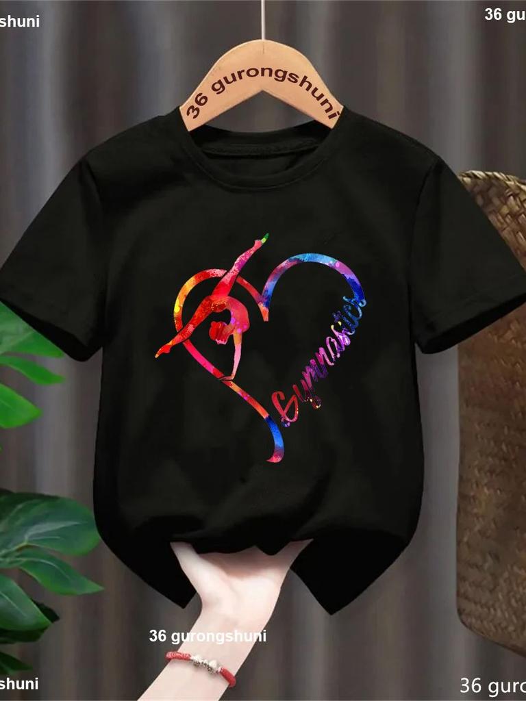 Fashion Watercolor Gymnastics Print T-Shirt Girls Dance Girl Clothes Kids T Shirt I Love Gymnastics Girls Clothes Summer Tshirt
