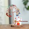 Yellow Crystal Money Tree with Lucky Cat on Natural Wood Base - Home and Office Decor Ornament