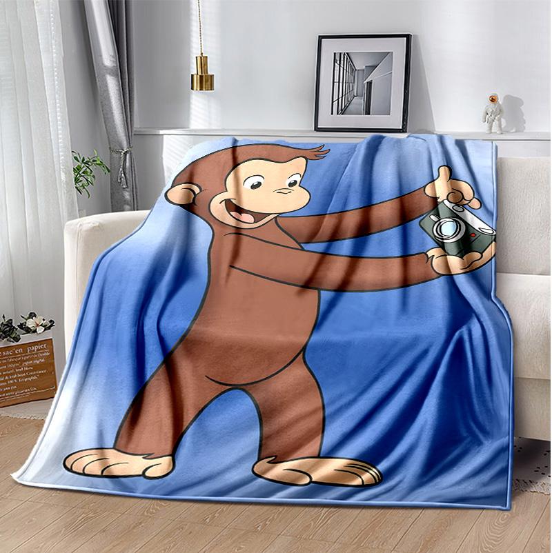 Curious George Flannel Blanket Soft Warm All-Season Throw, Design for Camping, Car Travel, Hiking Sofa, Bed, Office Perfect Gift for Parties
